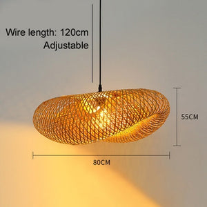 Sustainable Bamboo Weaving Chandelier Lamp 40/80cm Hanging LED Ceiling Light Pendant Lamp