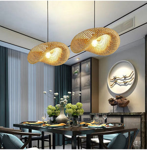 Sustainable Bamboo Weaving Chandelier Lamp 40/80cm Hanging LED Ceiling Light Pendant Lamp