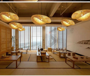 Sustainable Bamboo Weaving Chandelier Lamp 40/80cm Hanging LED Ceiling Light Pendant Lamp