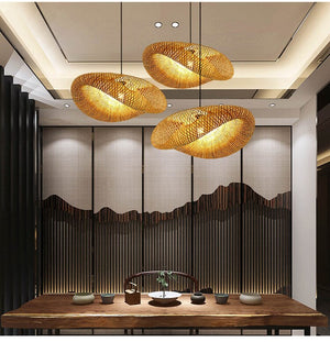 Sustainable Bamboo Weaving Chandelier Lamp 40/80cm Hanging LED Ceiling Light Pendant Lamp