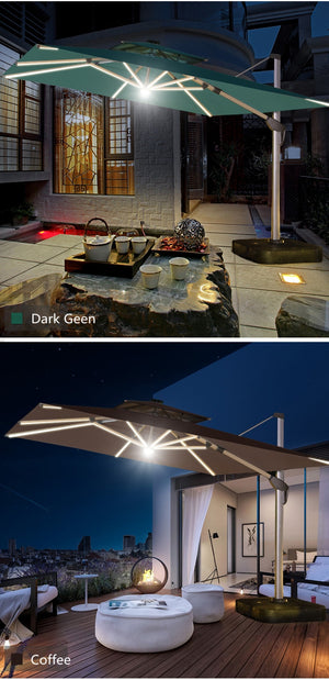 Galleria Design Deluxe Solar Powered LED Round Patio Umbrellas Aluminum Cantilever Hanging Umbrella Outdoor Parasol